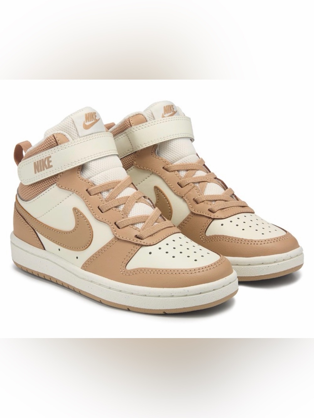Nike 7Y Court Borough Mid 2 Neutral Tan and White High-Top Men's Sneakers